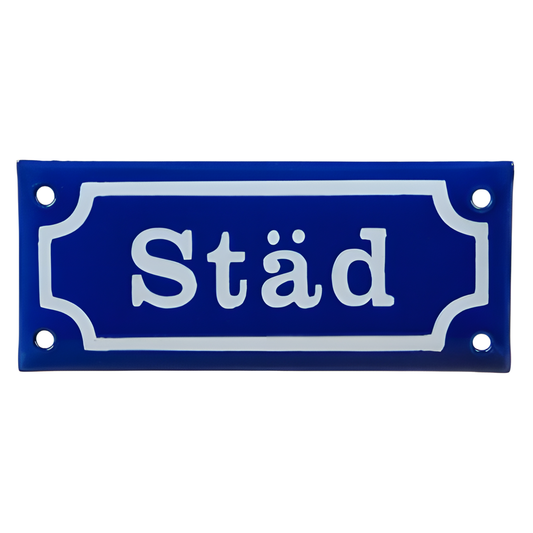 Köp Grunne Emaljskylt "Städ" blå – Unik produkt från Taavola Gården